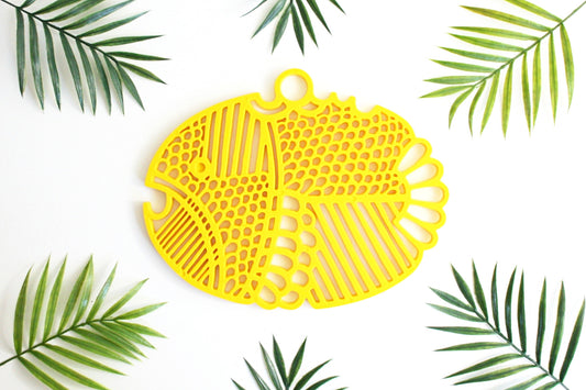 SOLD - Vintage Yellow Dansk Fish Trivet / Mid Century Trivet from Denmark