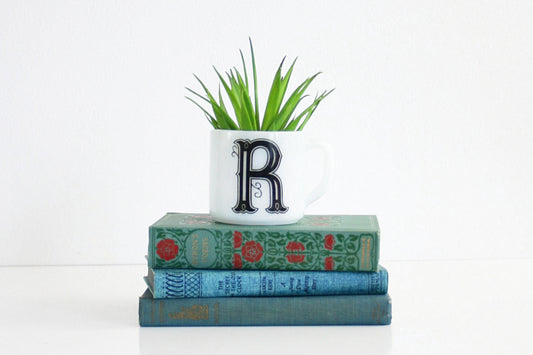 SOLD - Vintage Milk Glass Initial R Coffee Mug by Federal Glass