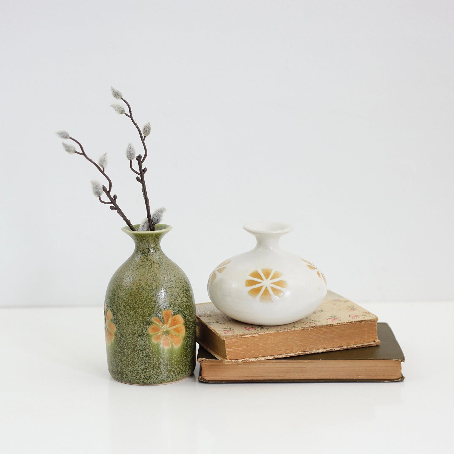 SOLD - Mid Century Mustard & Olive Stoneware Vase by OMC Japan