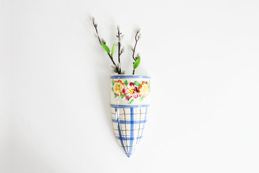 SOLD - Vintage Colorful Ceramic Flower Wall Pocket from SS Japan