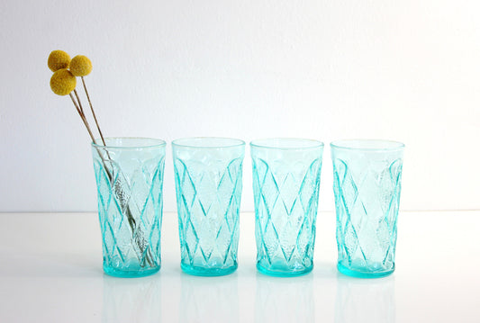 SOLD - Mid Century Modern Aquamarine Gemstone Kimberly Glasses by Anchor Hocking