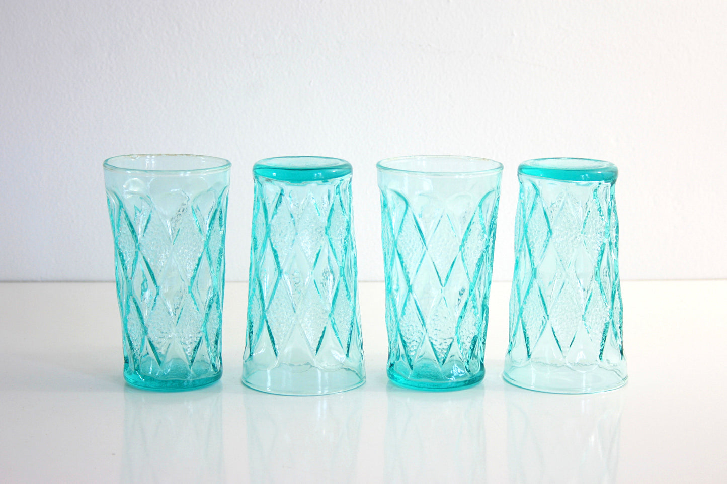 SOLD - Mid Century Modern Aquamarine Gemstone Kimberly Glasses by Anchor Hocking