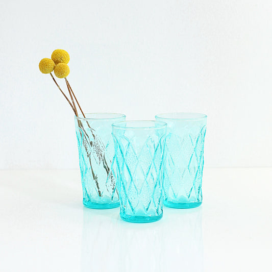 SOLD - Mid Century Modern Aquamarine Gemstone Kimberly Glasses by Anchor Hocking
