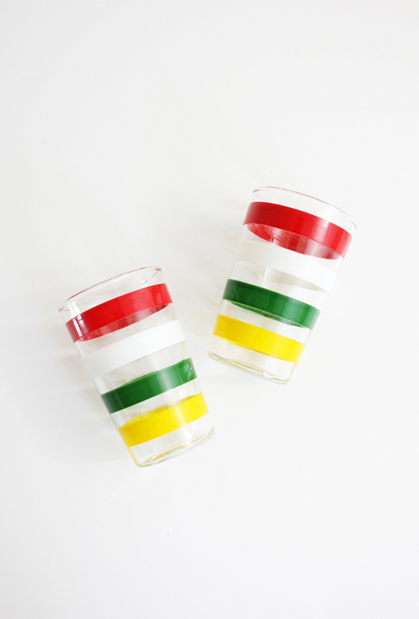 SOLD - Vintage Anchor Hocking Fiesta Tumblers / Vintage Colorful Striped Juice Glasses