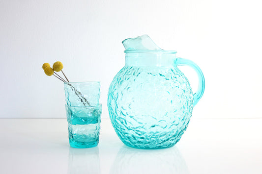 SOLD - Vintage Aqua Blue Glass Pitcher / Mid Century Anchor Hocking Lido Pitcher