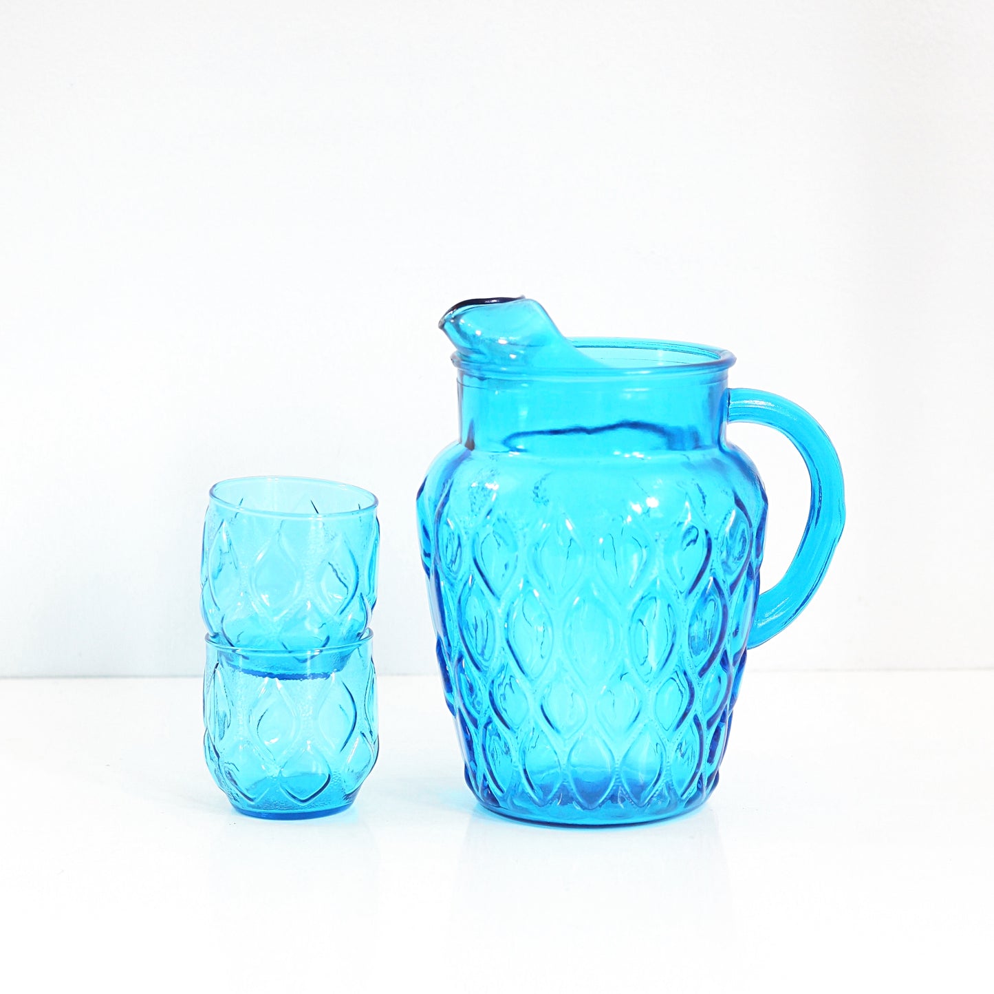 SOLD - Mid Century Turquoise Blue Madrid Pitcher by Anchor Hocking