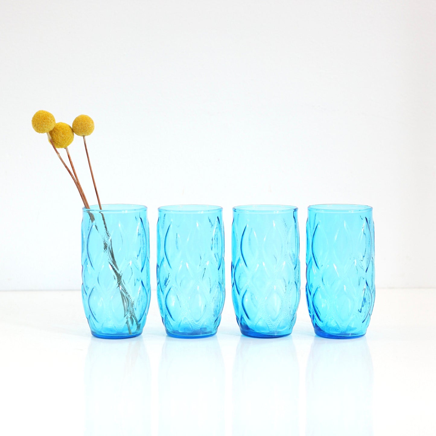 SOLD - Mid Century Tall Turquoise Madrid Tumblers by Anchor Hocking