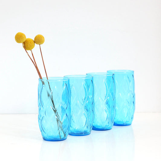SOLD - Mid Century Tall Turquoise Madrid Tumblers by Anchor Hocking