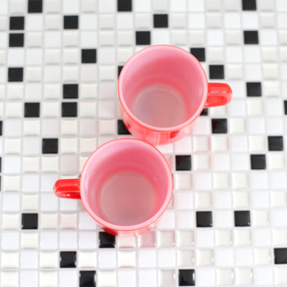 SOLD - Vintage Red Stacking Anchor Hocking Milk Glass Mugs