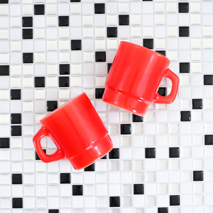 SOLD - Vintage Red Stacking Anchor Hocking Milk Glass Mugs