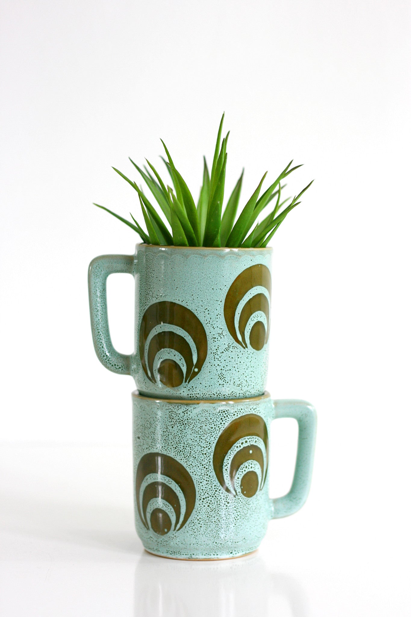 SOLD - Vintage Stoneware Geometric Coffee Mugs