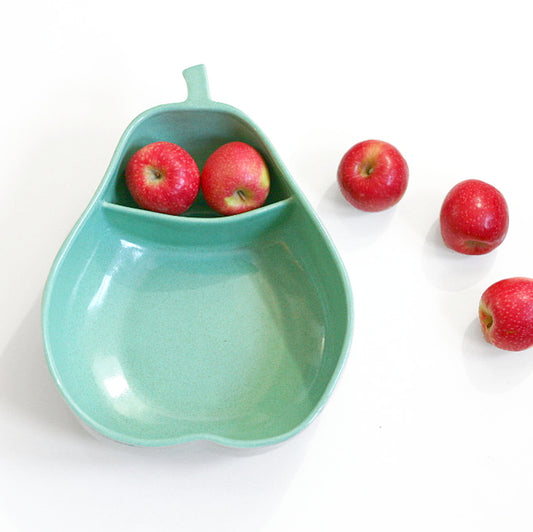 SOLD - Mid Century Aqua Ceramic Divided Pear Bowl by Pfaltzgraff