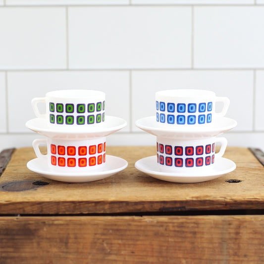 SOLD - Mid Century Arcopal France Espresso Cups & Saucers