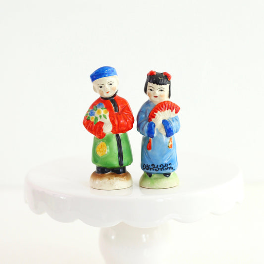 SOLD - Vintage Asian Man and Woman Salt and Pepper Shakers from Japan