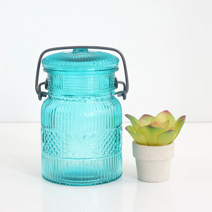 SOLD - Vintage Aqua Pressed Glass Mason Jar by Avon