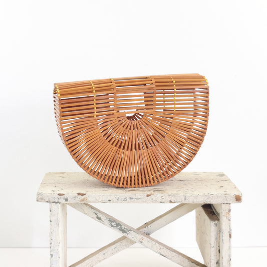 SOLD - Vintage Bamboo Half Circle Purse