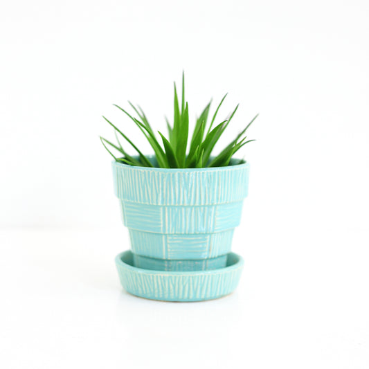 SOLD - Vintage Aqua McCoy Basketweave Planter