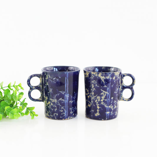 SOLD - Bennington Potters Blue Agate Trigger Handle Mugs