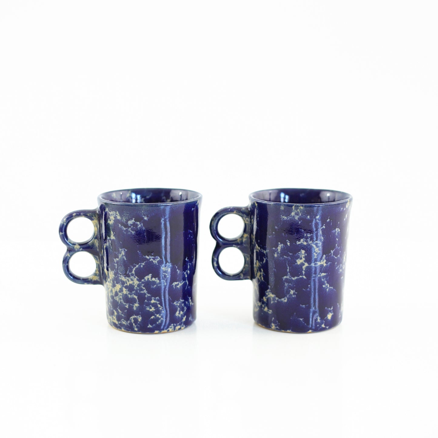 SOLD - Bennington Potters Blue Agate Trigger Handle Mugs