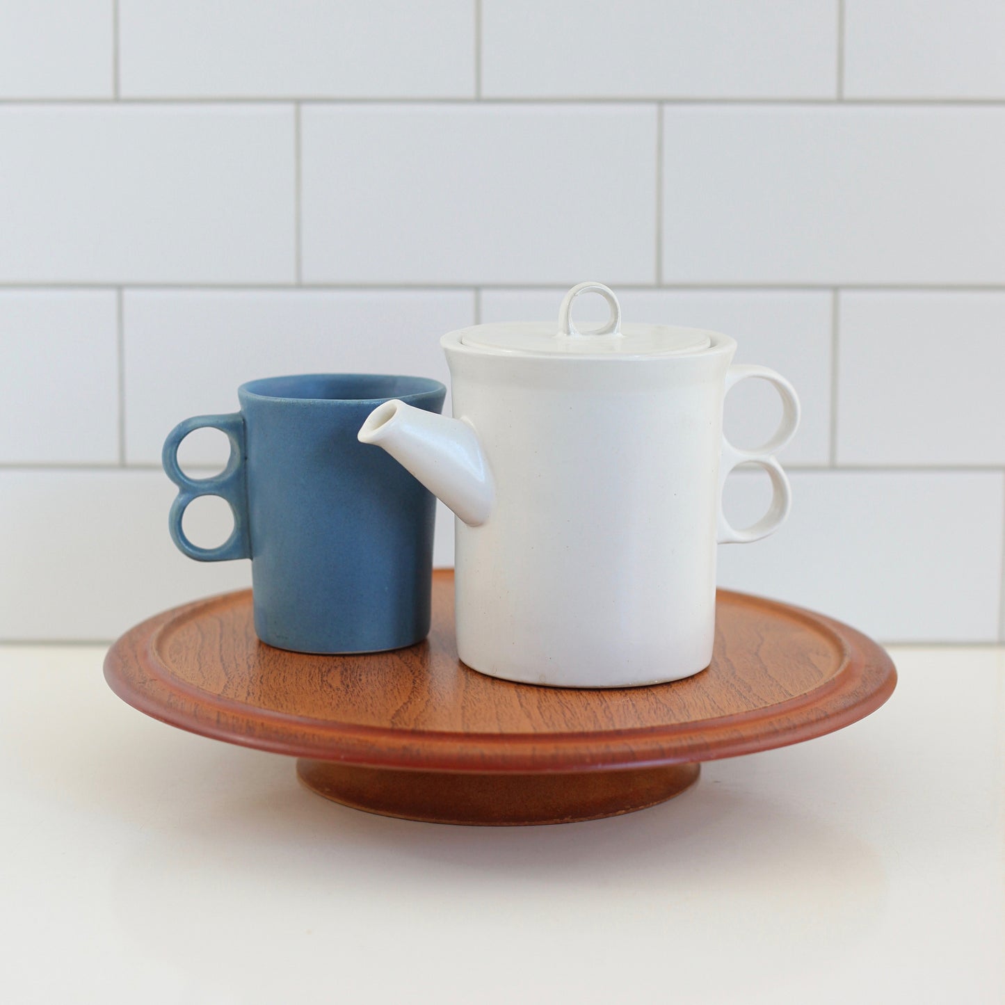 SOLD - Bennington Potters White Trigger Handle Teapot