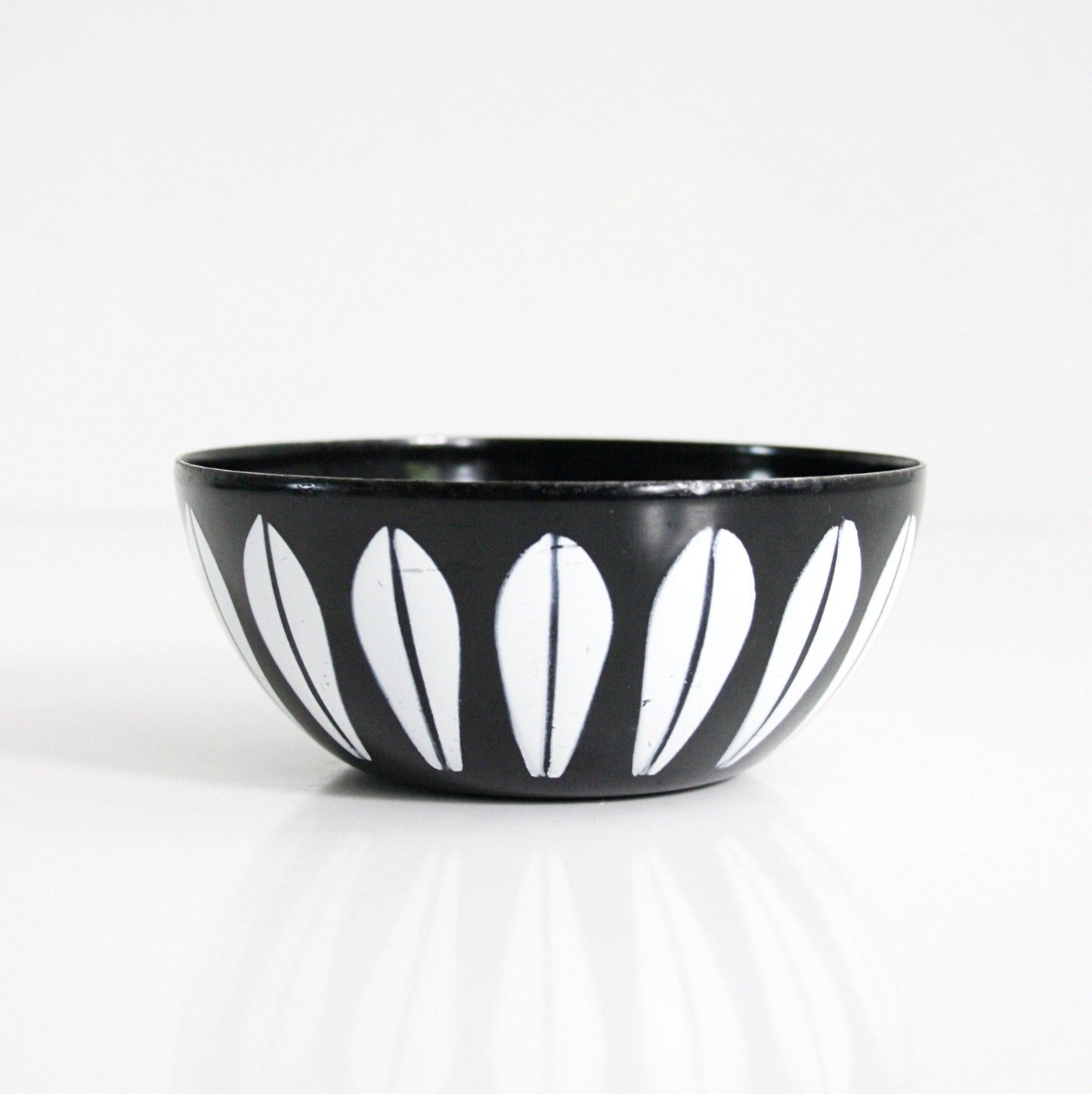 SOLD - Vintage Cathrineholm Black and White 4" Enamel Lotus Bowl