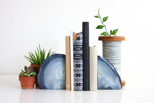 SOLD - Vintage Pair of Blue Agate Geode Bookends