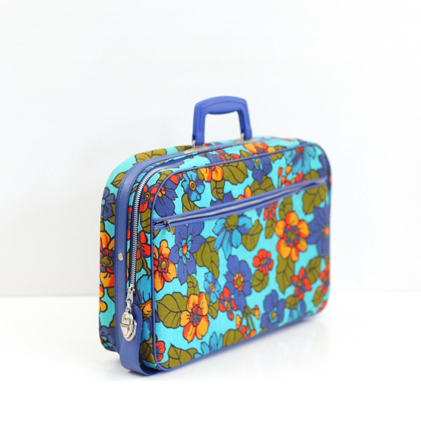 SOLD - Vintage Mod Blue Floral Suitcase