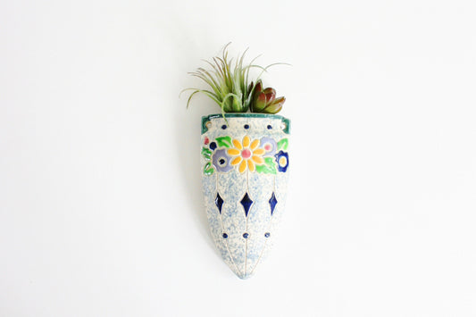 SOLD - Colorful Vintage Ceramic Flower Wall Pocket from Japan