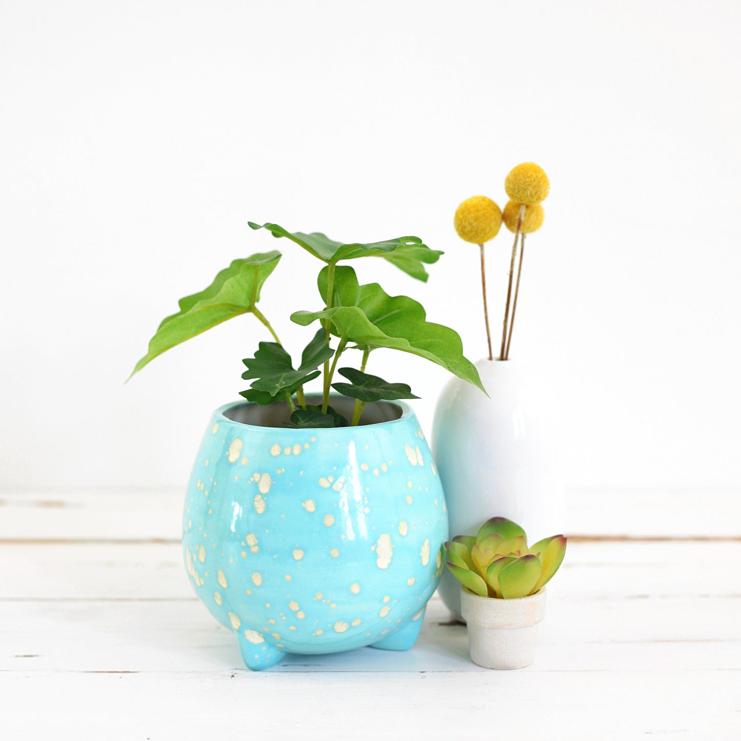 SOLD - Mid Century Sky Blue Tripod Planter