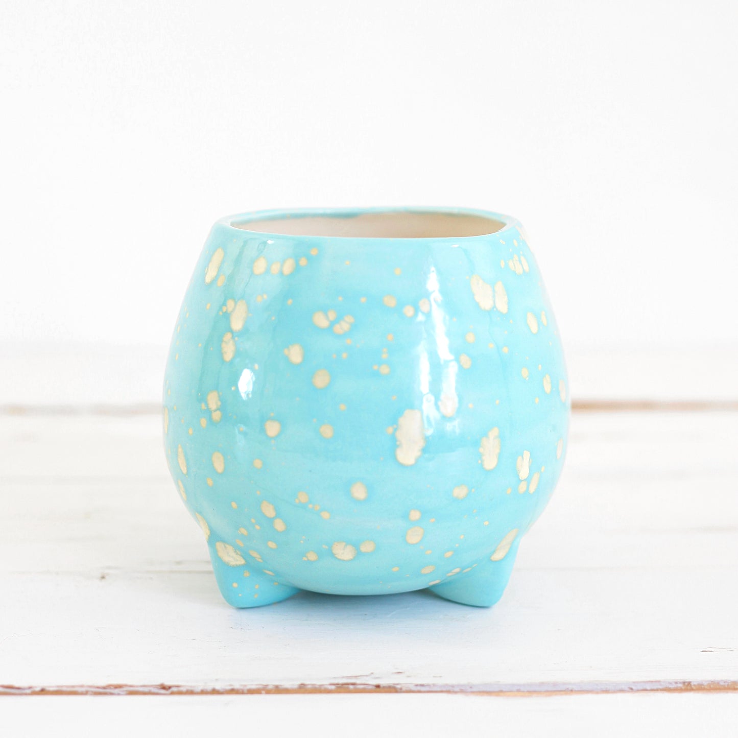 SOLD - Mid Century Sky Blue Tripod Planter
