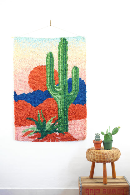 SOLD - Vintage Cactus Latch Hook Wall Hanging