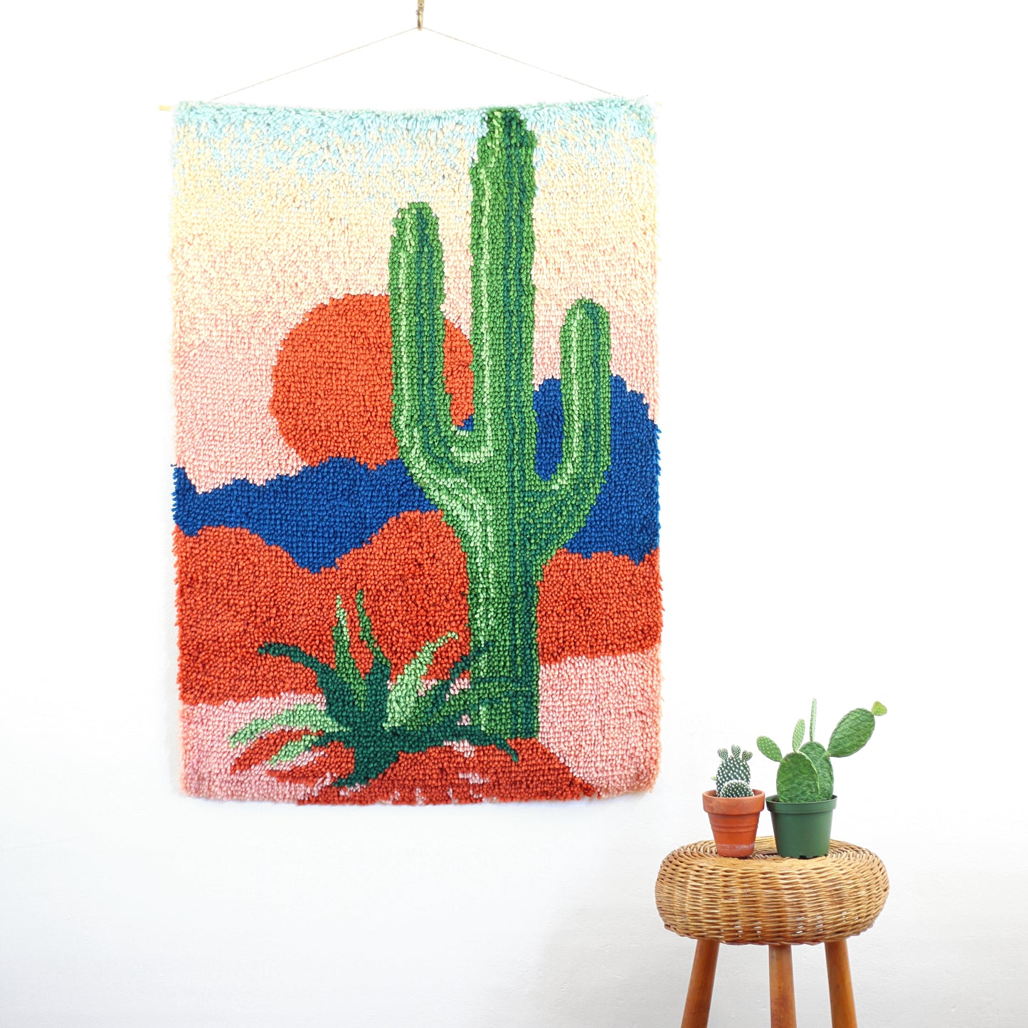 SOLD - Vintage Cactus Latch Hook Wall Hanging