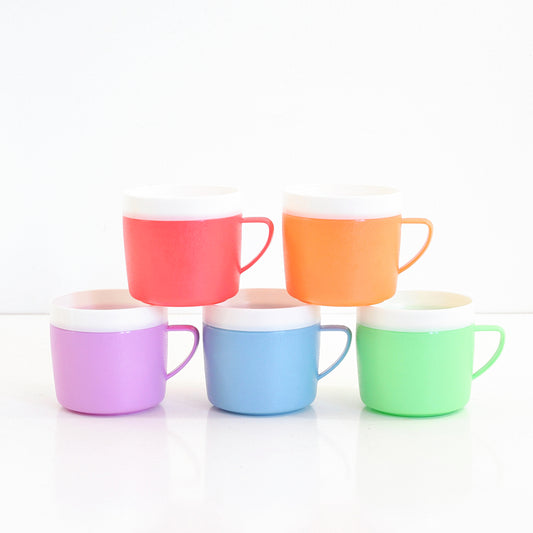 SOLD - Set of 5 Mid Century Bolero Therm-O-Ware Colorful Plastic Mugs