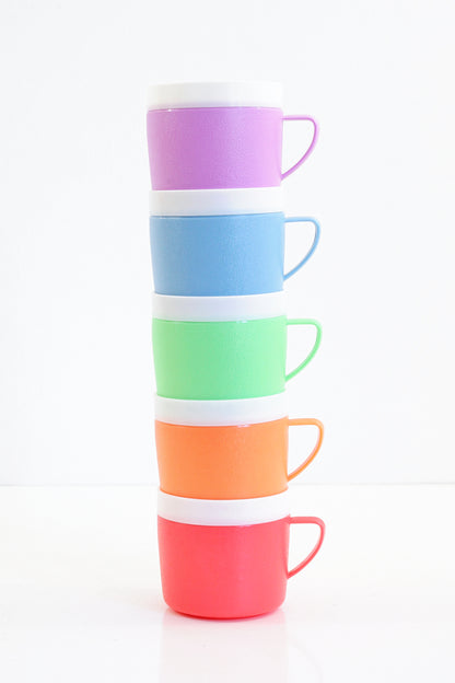 SOLD - Set of 5 Mid Century Bolero Therm-O-Ware Colorful Plastic Mugs