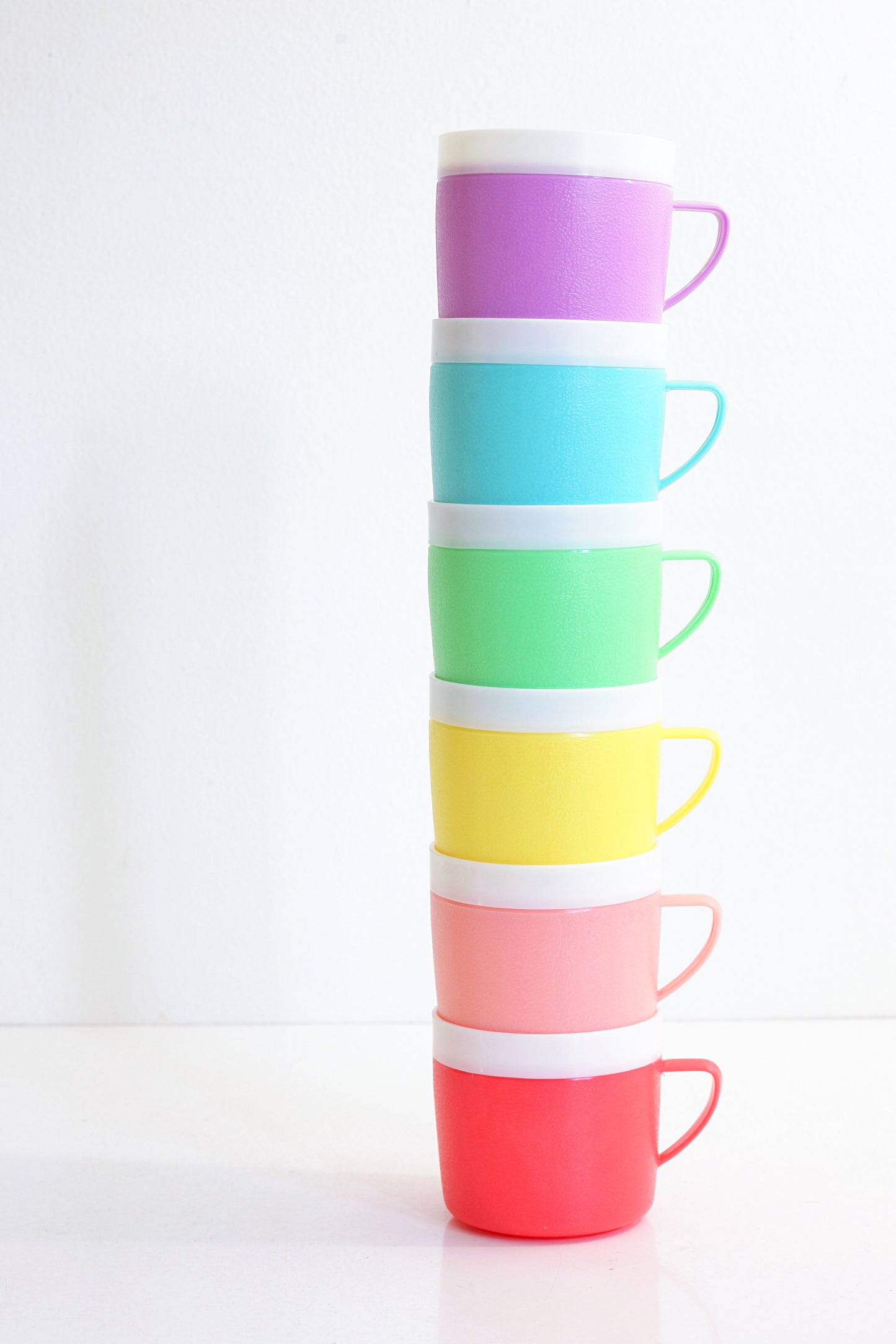 SOLD - Set of 6 Mid Century Bolero Therm-O-Ware Colorful Plastic Mugs