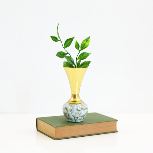 SOLD - Vintage Delft Brass & Ceramic Bud Vase