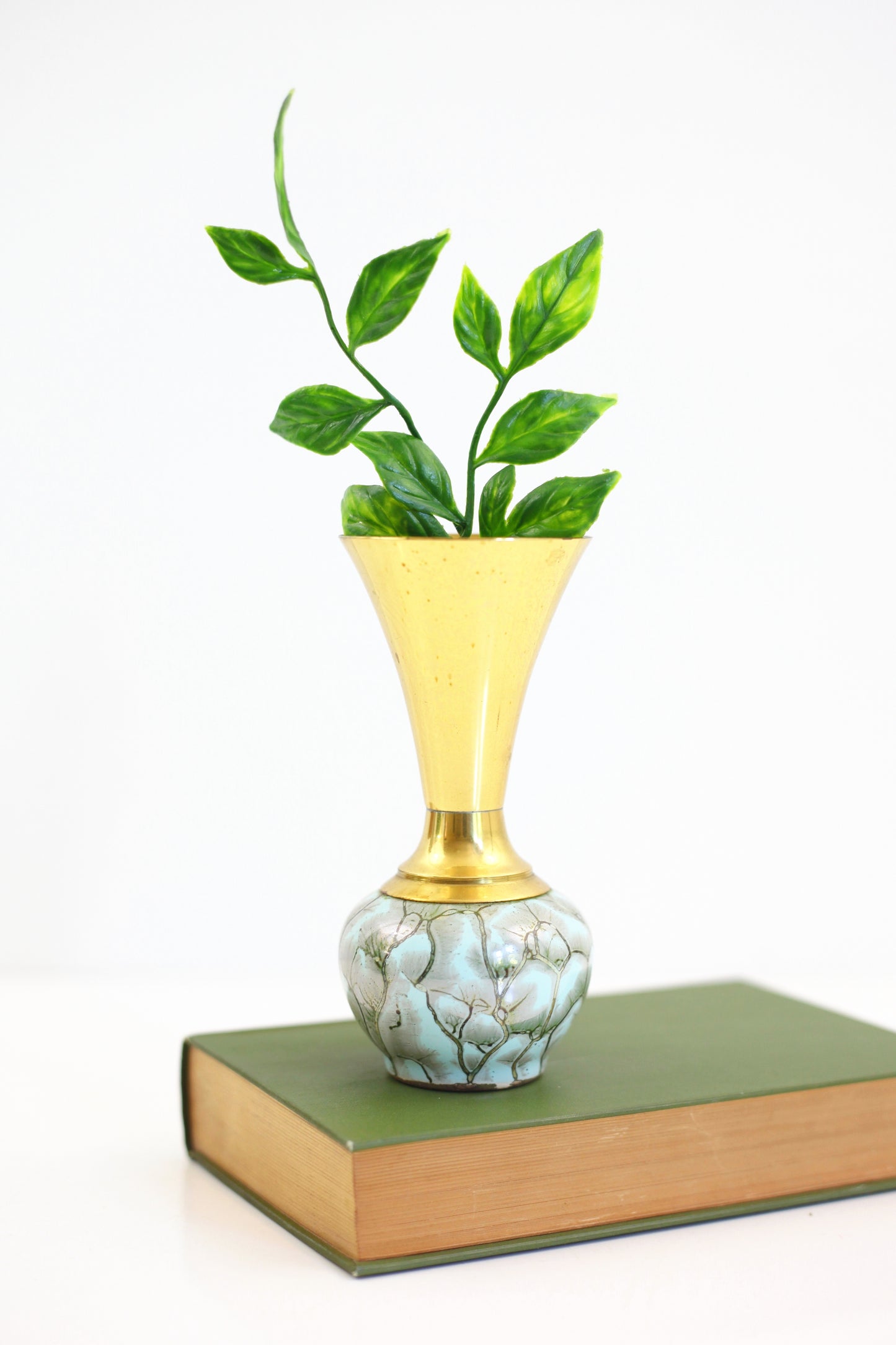SOLD - Vintage Delft Brass & Ceramic Bud Vase