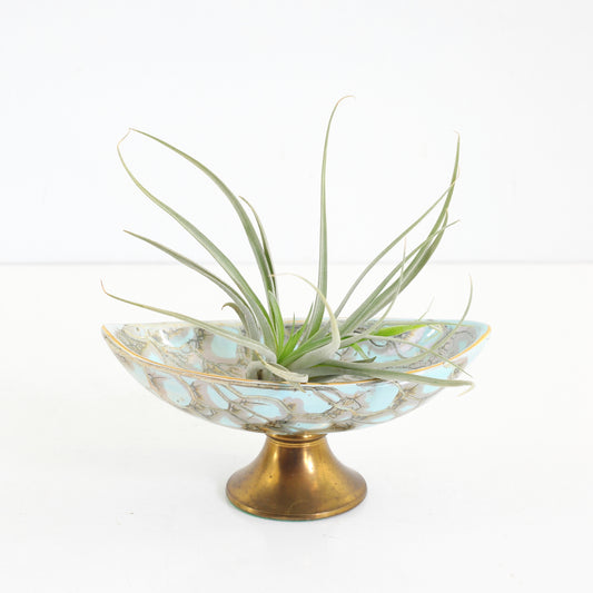 SOLD - Vintage Brass & Ceramic Delft Holland Pedestal Dish