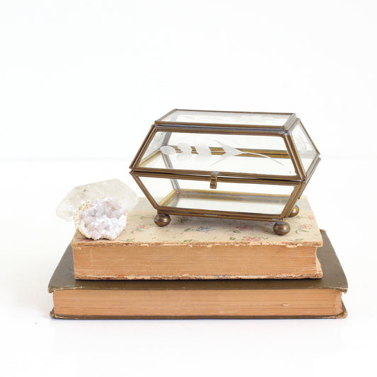 SOLD - Vintage Glass & Brass Trinket Box