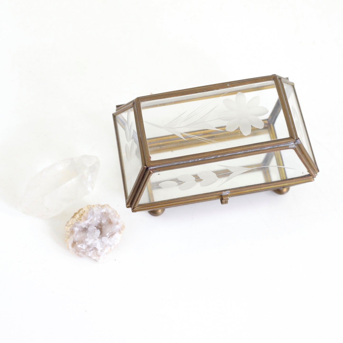 SOLD - Vintage Glass & Brass Trinket Box