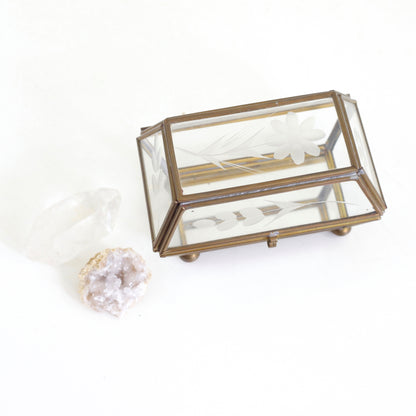 SOLD - Vintage Glass & Brass Trinket Box