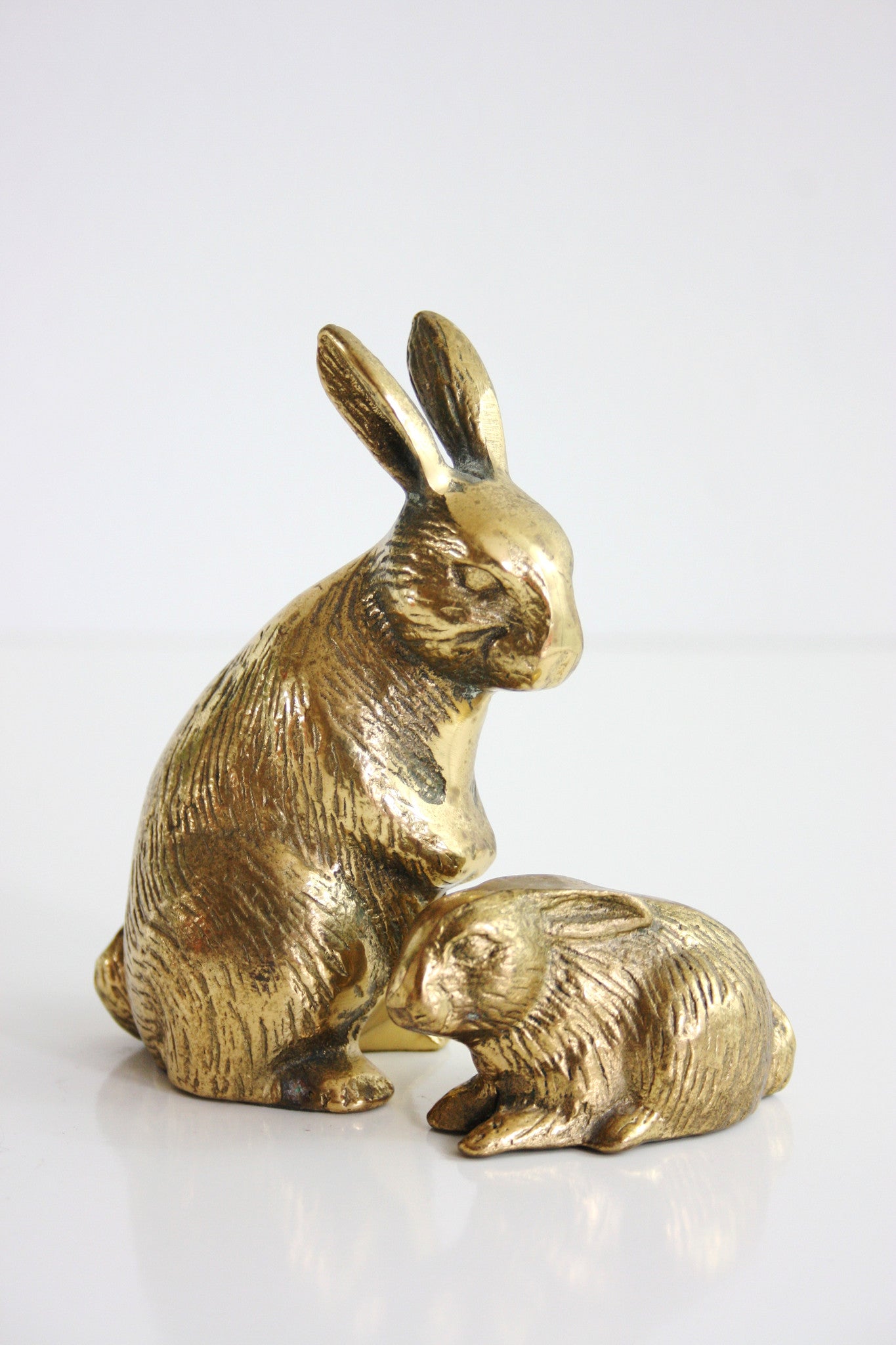 SOLD - Vintage Brass Rabbits / Mid Century Brass Bunny Figurines