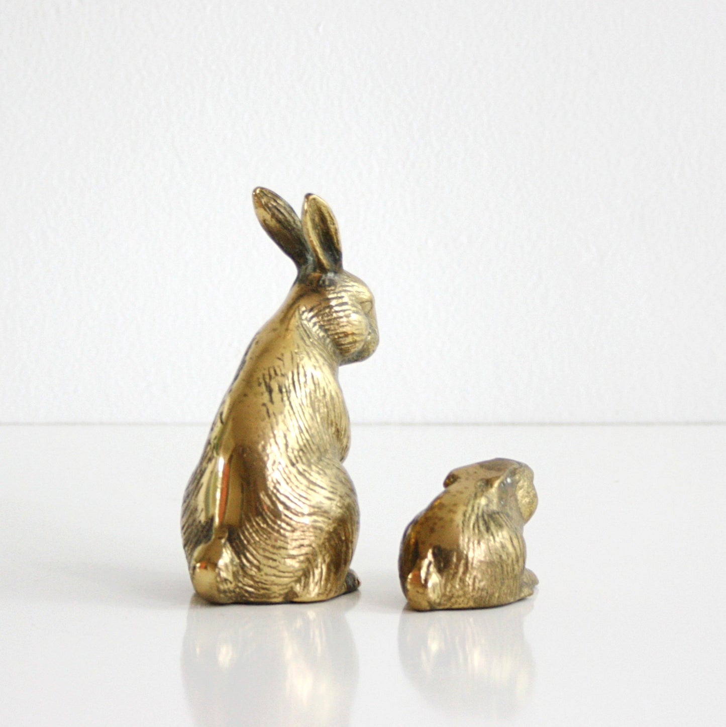SOLD - Vintage Brass Rabbits / Mid Century Brass Bunny Figurines