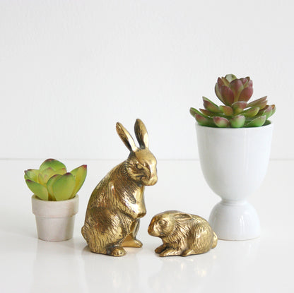 SOLD - Vintage Brass Rabbits / Mid Century Brass Bunny Figurines