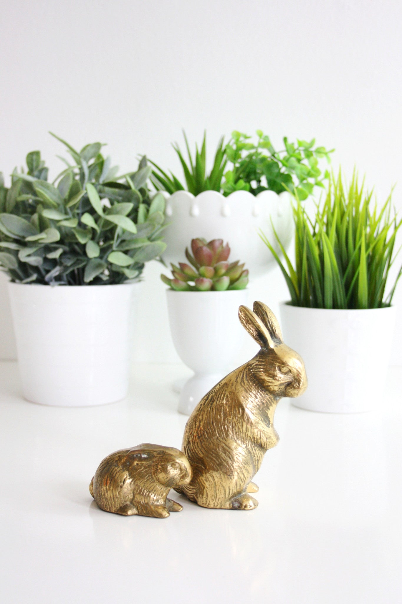 SOLD - Vintage Brass Rabbits / Mid Century Brass Bunny Figurines