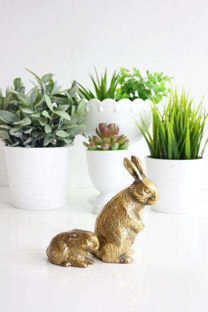 SOLD - Vintage Brass Rabbits / Mid Century Brass Bunny Figurines