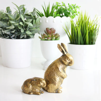 SOLD - Vintage Brass Rabbits / Mid Century Brass Bunny Figurines