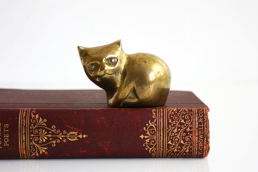 SOLD - Mid Century Modern Brass Cat / Vintage Brass Cat Figurine