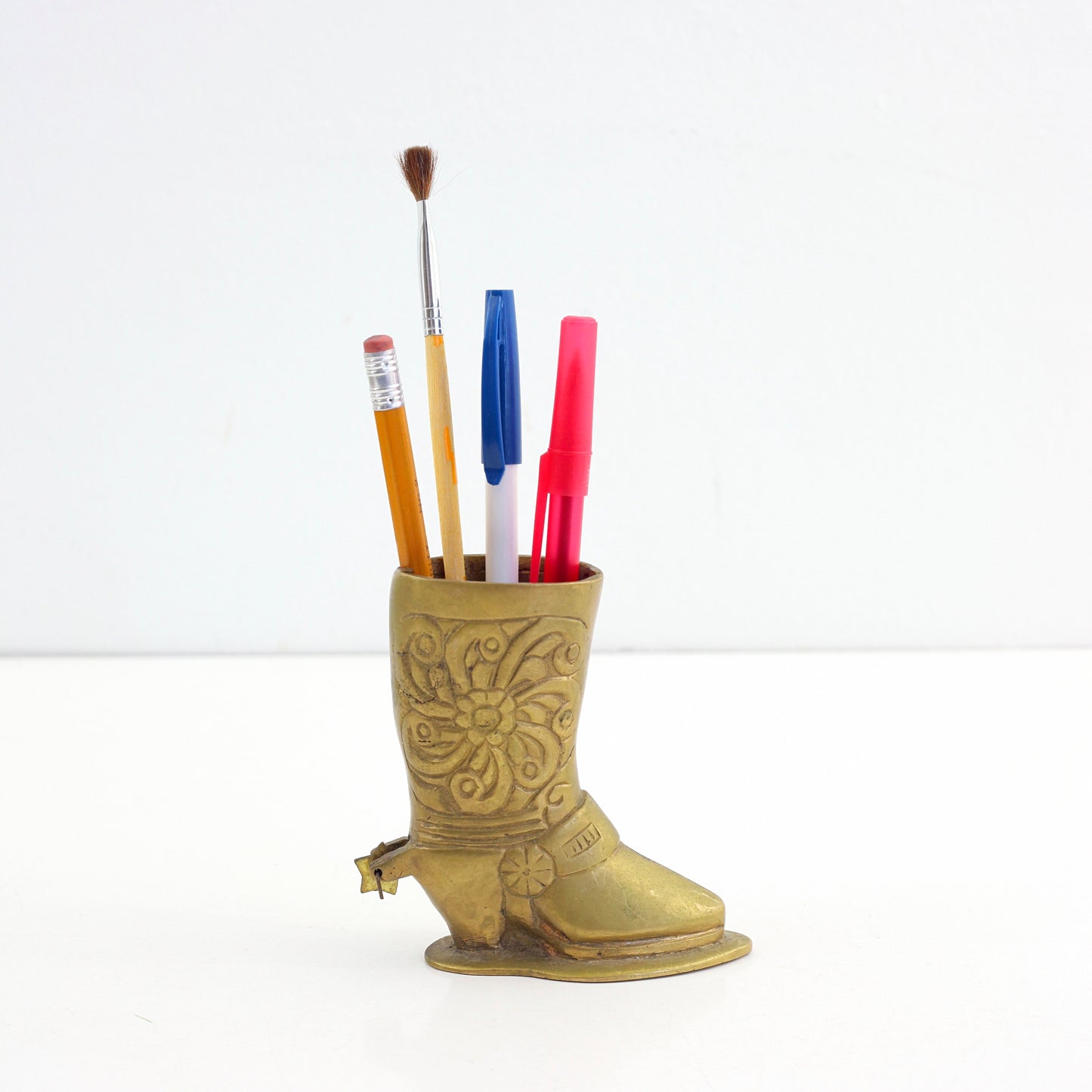 SOLD - Vintage Brass Cowboy Boot Pencil Holder