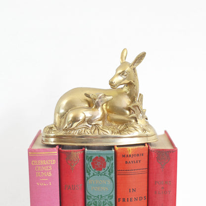 SOLD - Vintage Brass Deer Figurine - Doe and Baby Fawn